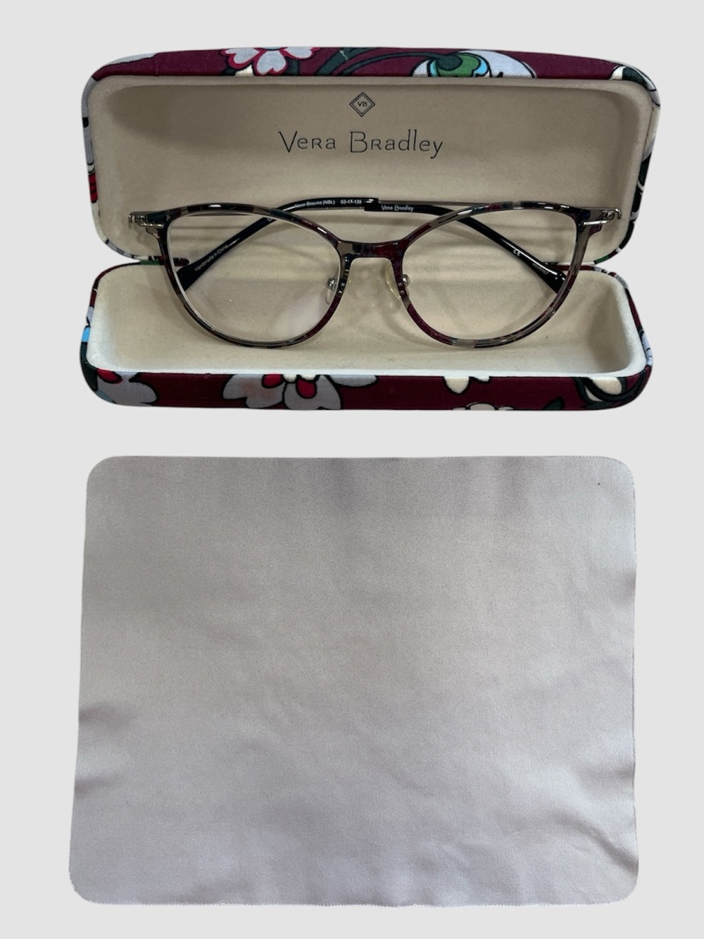 Vera Bradley Eyeglasses Bordeaux Blooms Clamshell Hard Shell Eyeglass